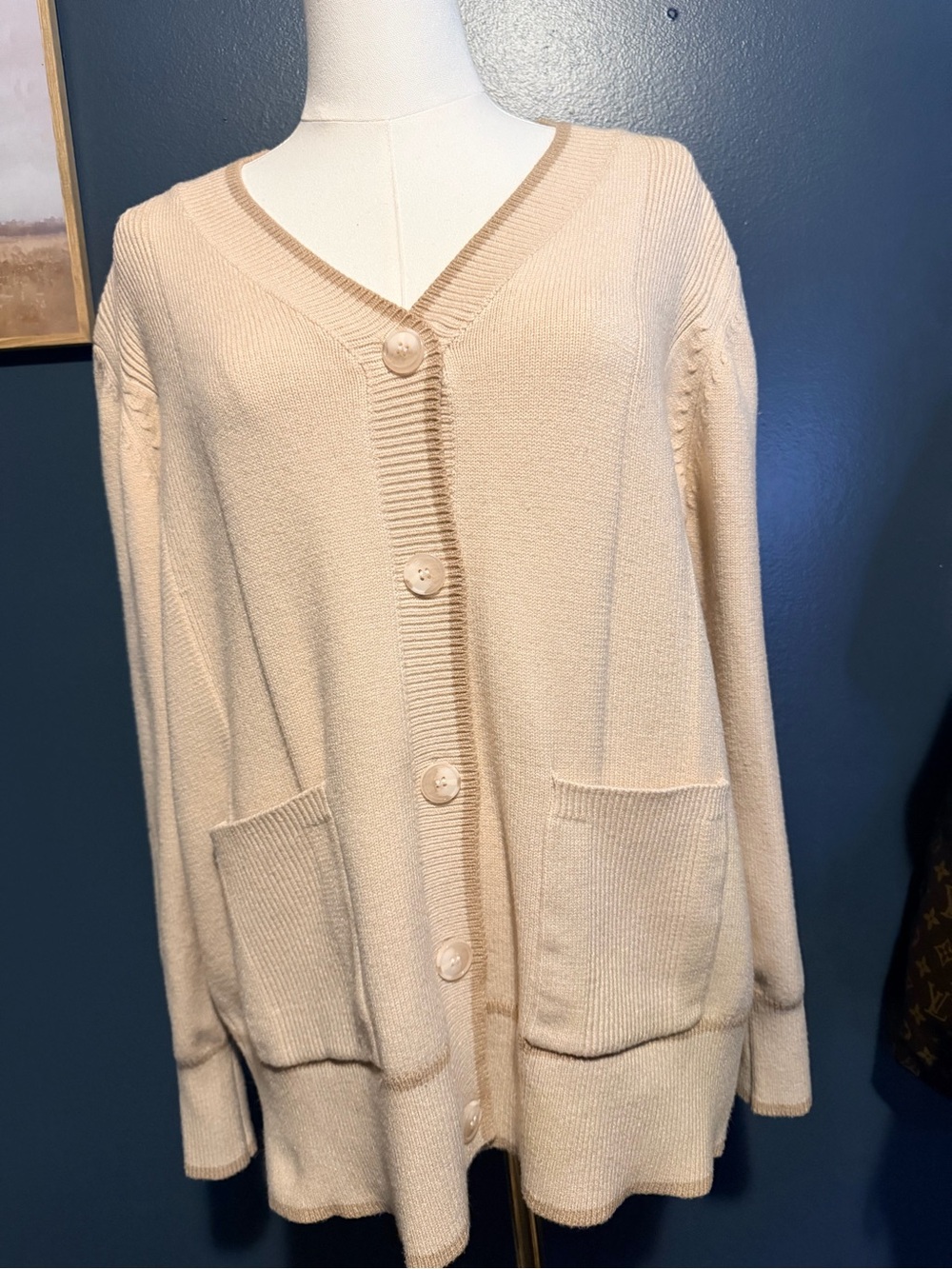 Relaxed Cream V-Neck Button Front Cardigan Sweater